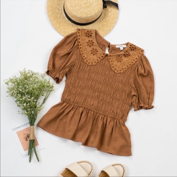 Mocha Eyelet Peplum Blouse